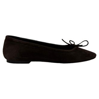 Aeyde Delfina Bow-Detailed Ballet Flats in Brown Suede