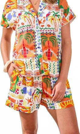 Tribal Printed Blouse With Piping Detail In Guava Blush
