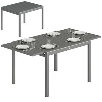 OEM Tavolo Da Giardino Allungabile Per 6-8 Persone Con Piano A Doghe, In Alluminio, 110-170x90x75 Cm, Grigio Scuro