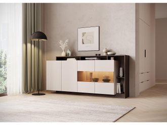 Vente-Unique Credenza 4 ante e 4 nicchie con LEDs Beige e Naturale scuro - IDESIA