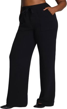 Spanx AirEssentials Wide Leg French Terry Rib Pants in Very Black at Nordstrom, Size X-Large