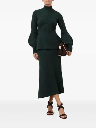 Zimmermann Hypnotic Rib Midi Skirt In Dark Green