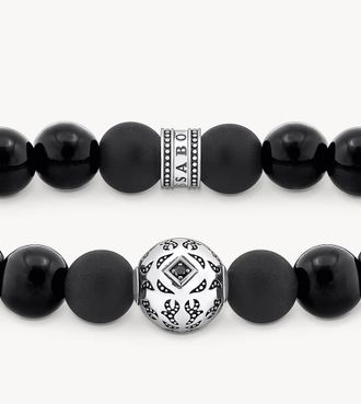 Thomas Sabo Bracciale con perline nere in ossidiana e argentate-Argento