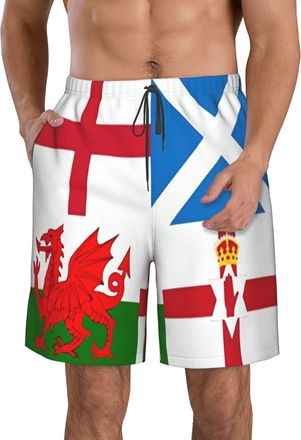 AOOEDM Flags of Northern-Ireland Scotland Wales and England Mens Beach Shorts with Pockets Summer Board Shorts Bathing Suits