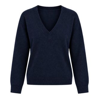 Akep V-hals geborduurd vest - Dames - V-hals truien - Blauw - L - Wol - Truien & Vesten