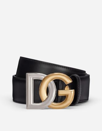Dolce & Gabbana Calfskin Belt With Double-plated Dg Logo - Man Black 100