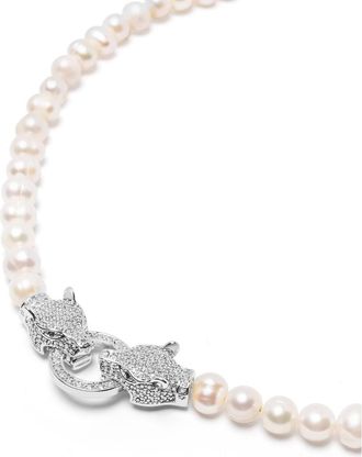 Nialaya Double Panther Head Pearl Choker Necklace in Silver at Nordstrom