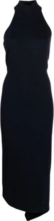 Fendi Jurk met trechterhals en ribgebreide mouwloze stof - Dames - Kleedjes - Blauw - S - Wol - Kleedjes