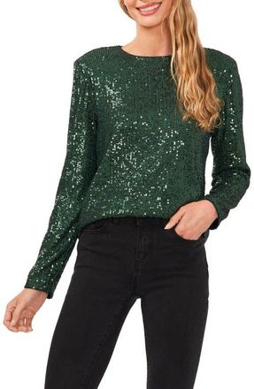 CeCe by Cynthia Steffe Sequin Long Sleeve Top in Alpine Green at Nordstrom, Size Medium