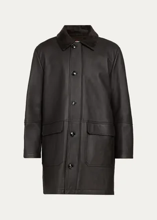 Kiton Mens Shearling Mid-Length Car Coat