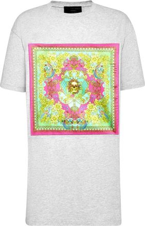 Philipp Plein T-Shirt Jurk Kort New Baroque - Dames - Korte kleedjes - Grijs - S - Katoen - Kleedjes
