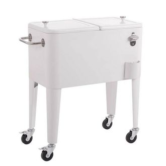 LOLAhome Lolahome Nevera Carrito Vintaje Para Barbacoa. Blanca, 56 Litros De Capacidad, De Acero Con Epoxi Anticorrosi&oacute;n. Carrito De Bebidas Auxiliar Isotermo.