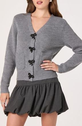 ASTR the Label Crystal Embellished Bow Detail Cardigan in Grey at Nordstrom Rack, Size X-Large