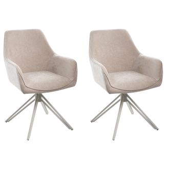 Beliani Conjunto De 2 Sillas De Comedor Modernas De Tela Asiento Acolchado Patas De Metal Beige Giratorias Beige Jodar