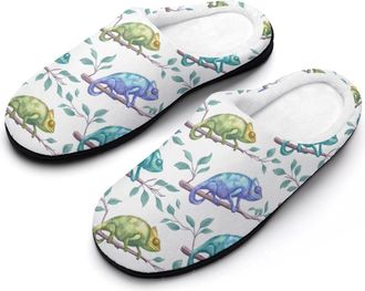 Generic Chameleon Animals on Branches Mens Slippers Comfortable And Non-slip Cotton Slipper Shoe for House