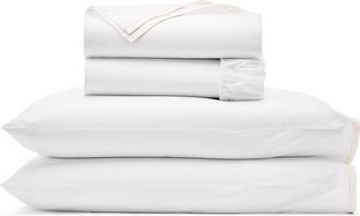 Boll & Branch Framed Organic Cotton Percale Sheet Set in White/cream at Nordstrom, Size Queen
