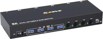 OEM Kceve 8k Dp Kvm 2 Monitores 4 Ordenadores 30hz 4k@144hz Conmutador Usb 3.0 Dual Para Teclado Y Rat&oacute;n Enchufe Europeo