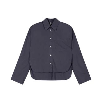 10 Days Cropped Shirt - Dames - Blouses & Shirts - Blauw - Maat: S Katoen