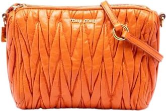 Miu Miu Pre-owned Quilted Nappa Shoulder Bag - Dames - Vintage Schoudertas - Oranje - ONE Size - Leer - Vintage