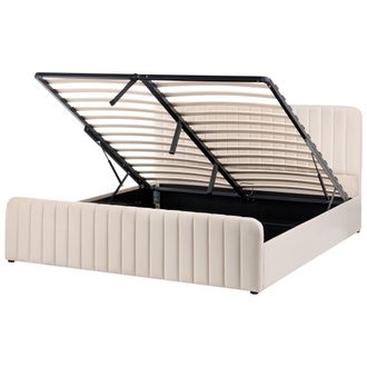 Beliani Cama Con Almacenaje Elevable De Terciopelo Acolchado Patas Metal 180 X 200 Cm Beige Lunan
