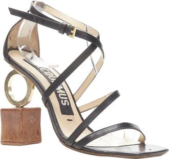 Jacquemus Womens Leather Jacquemus Architectural Wood Block Ring Strappy Heel (Authentic Pre-Loved)