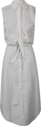 Diesel Midi-jurk van linnenmix met taille-knoop - Dames - Shirt Kleedjes - Wit - XL - Linnen - Kleedjes
