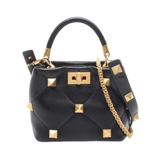 Valentino Pre-owned Handbags, female, Black, Size: ONE SIZE Pre-owned Roman Studs Leather Handbag