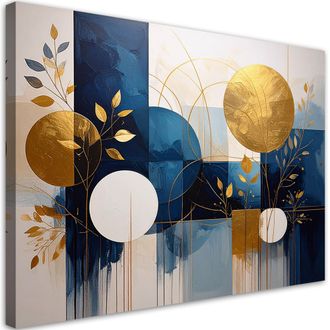 Feeby Impresi&oacute;n De Imagen, C&iacute;rculos Abstractos Hojas Azul Y Dorado, 100x70