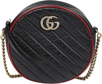 Gucci Pre-owned Cross Body Bags, female, Black, Size: ONE SIZE Pre-owned GG Marmont Mini Round Shoulder Crossbody