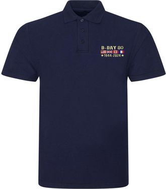 Generic Embroidered D-Day Polo Shirt, D Day Left Chest Polo Shirt, Lest We Forget Polo, Veterans day Shirt, UK Flag Polo, D-Day 80th Anniversary Polo Shirt, N