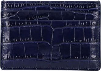 Tom Ford Accessoires, Heren, Blauw, ONE Size, Leer, Kaarthouder met krokodillenprint