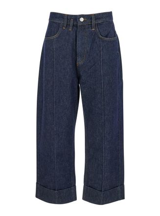 Tela Brooklyn Blue Jeans With Logo Patch On The Rear And Turn-Up Hem In Denim Woman