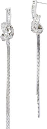 Savvy Cie Jewels RHODIUM PLATED WHITE CZ KNOT WITH FRINGE EARRINGS