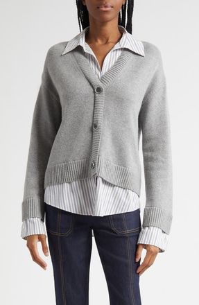Cinq à Sept Megan Mixed Media Pullover Sweater in Heather Grey/Blue Stripe at Nordstrom, Size X-Small