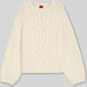 HUGO BOSS Oversized Strickpullover mit Zopfmuster Modell SAICOS in Offwhite, Größe XL