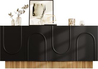 STILVORA Aparador Con 4 Puertas, Relieve En U Y Frente Mate, Estilo Moderno, En Tablero De Part&iacute;culas, Negro Madera, 160&times;38&times;75 Cm