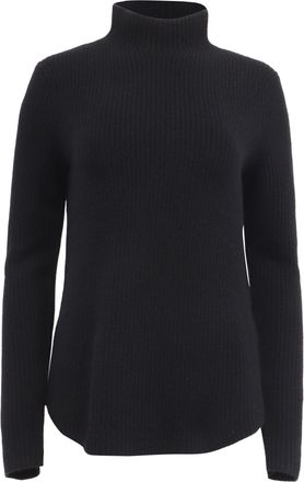 Theory Ribbed-Knit Mock Neck Sweater in Black Cashmere