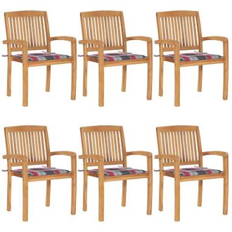 vidaXL Sillas De Jard&iacute;n Apilables 6 Uds Madera De Teca Con Cojines Vidaxl