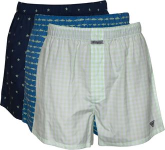 Columbia Mens PFG Woven Boxer 3 Pack Briefs, Blue/Navy/Lt. Green, M