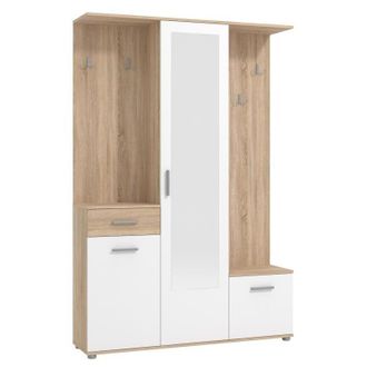 Vente-Unique Vente-unique - Guardaroba con 3 ante, 1 cassetto e 1 specchio Naturale e Bianco - camola