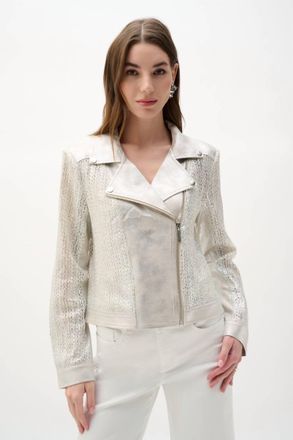 Joseph Ribkoff Metallic Mesh Jacket In Champagne/silver