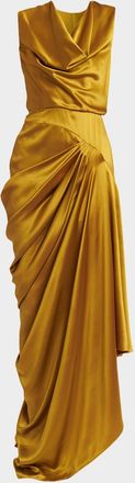 Valentino Garavani Cowl-Neck Sleeveless Draped Silk Maxi Dress