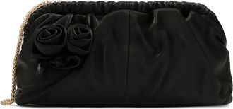 Kazar Zwarte clutch tas met 3D rozen - Dames - Schoudertassen - Zwart - ONE Size - Wol - Tassen