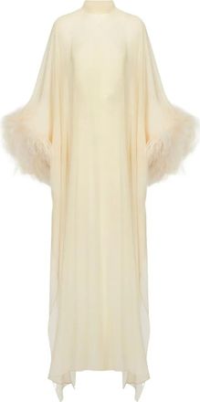 Taller Marmo Maxi-jurk verfraaid met veren - Beige