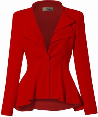 HyBrid & Company HyBrid & Company Women Double Notch Lapel Sharp Shoulder Pad Office Blazer