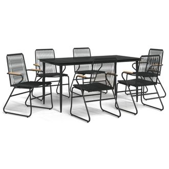 Berkfield Home 7 Piece Garden Dining Set Black PVC Rattan