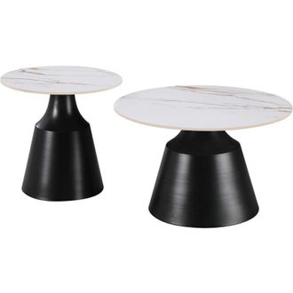 Habitat et Jardin Set di 2 tavolini da caff&egrave; impilabili in ceramica Vulca - 70 x 70 x 43 cm - Bianco