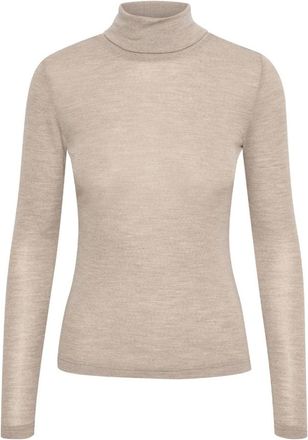 Gestuz Zachte Wol Coltrui Zand Melange - Dames - Coltruien - Beige - XL - Wol - Truien & Vesten