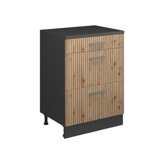 Vicco Armario De Cocina Para Techo Inclinado R-line, Roble Artesanal, 60 Cm Sin Inclinaci&oacute;n Con 3 Cajones, Vicco