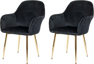 Hhg Hhg - Nunca Usado] Juego De 2 Sillas De Comedor 240, Silla De Cocina, Dise&ntilde;o Retro, Terciopelo Negro, Patas Doradas